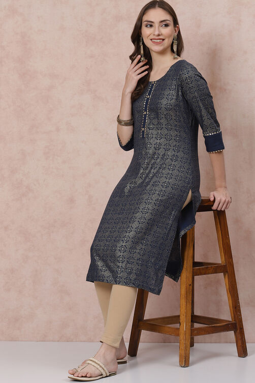 Indigo Art Silk Kurta image number 5